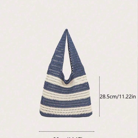👠2/$25👠SHEIN Navy and Cream Crochet Tote Bag - Picture 3 of 3